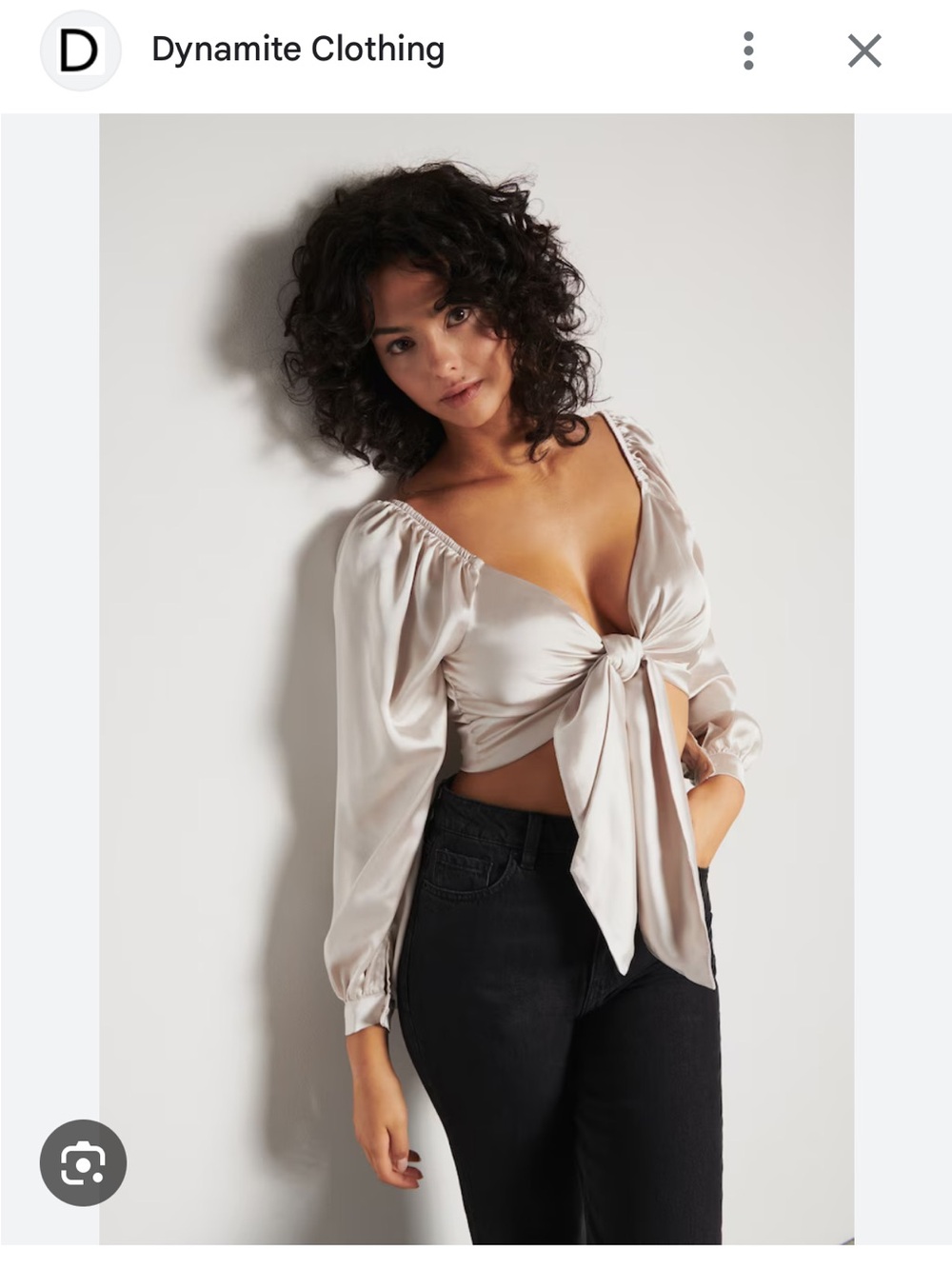 Dynamite Satin Tie-Front Crop Top in Cream